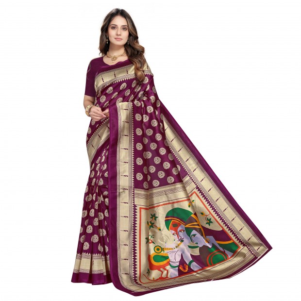 Chanderi Silk Saree Beige Color Kalamkari Handblock Printed with running  blouse-Indiehaat – Indiehaat.com